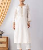 Off white chanderi silk floral print kurta set
