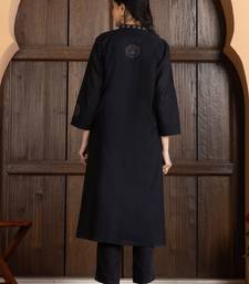 Black chanderi silk floral print kurta set
