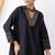 Black chanderi silk geometric print kurta set