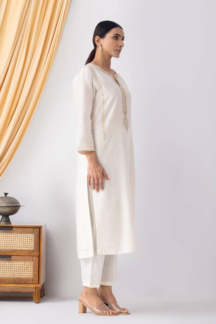 Ivory chanderi silk geometric print kurta set