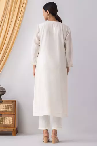 Ivory chanderi silk geometric print kurta set