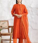 Orange chanderi silk floral print kurta set