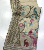 Cream Color folk-style narrative weave Cotton Saree
