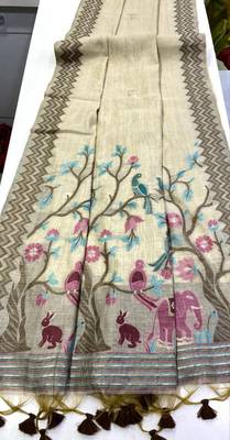Cream Color folk-style narrative weave Cotton Saree 2