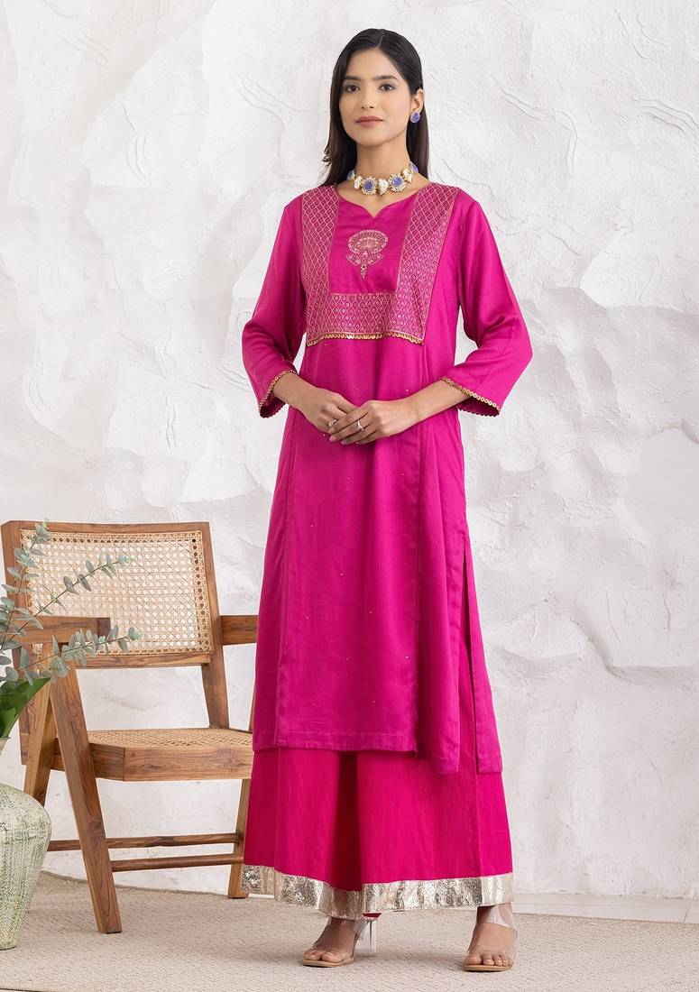 Magenta modal geometric print kurta set