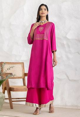 Magenta modal geometric print kurta set 4