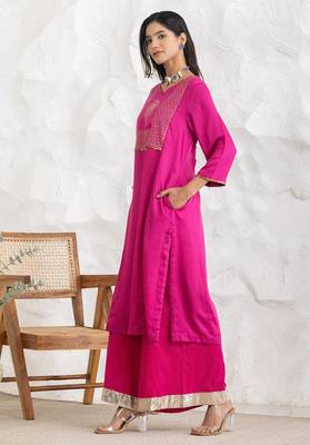 Magenta modal geometric print kurta set 5