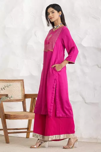Magenta modal geometric print kurta set