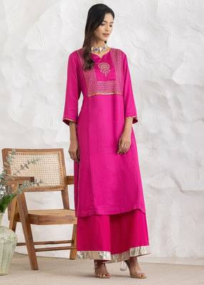 Magenta modal geometric print kurta set 1