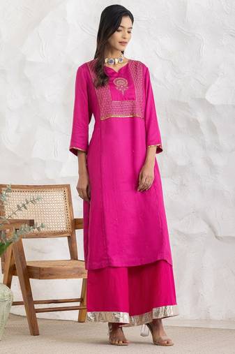 Magenta modal geometric print kurta set
