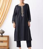 Black art silk geometric print kurta set
