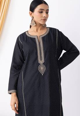 Black art silk geometric print kurta set 5