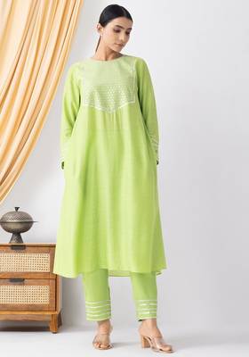 Black art silk geometric print kurta set 1