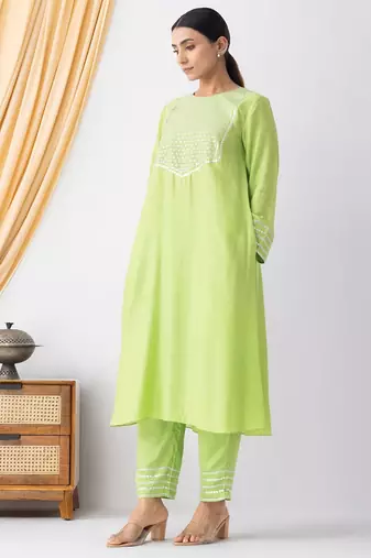 Black art silk geometric print kurta set