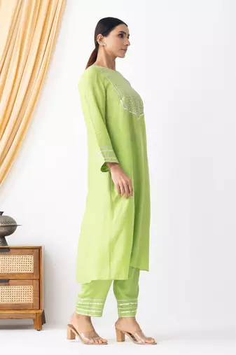 Black art silk geometric print kurta set