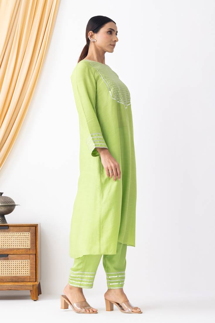 Black art silk geometric print kurta set