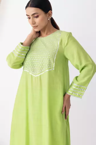 Black art silk geometric print kurta set
