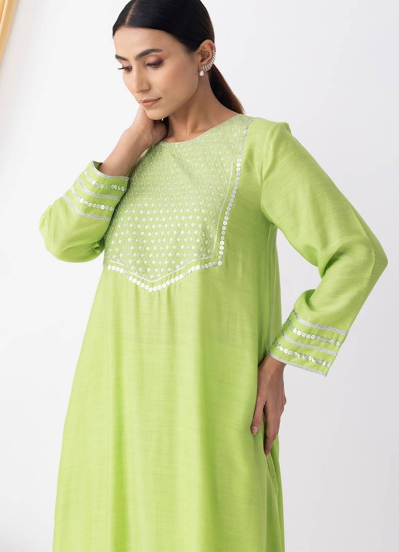 Black art silk geometric print kurta set