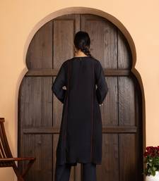 Black art silk geometric print kurta set