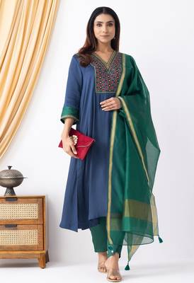 Blue modal geometric print kurta set 3