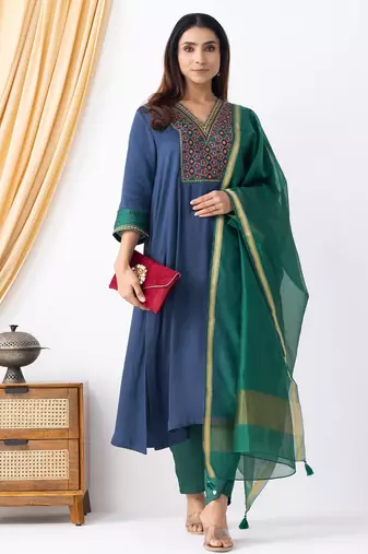 Blue modal geometric print kurta set