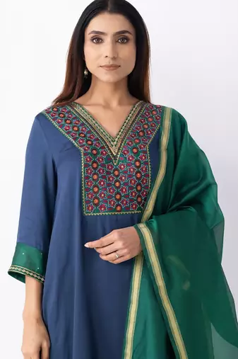 Blue modal geometric print kurta set