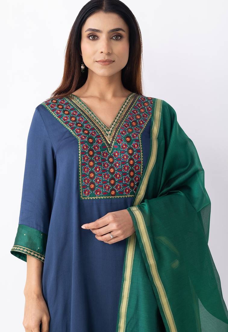 Blue modal geometric print kurta set