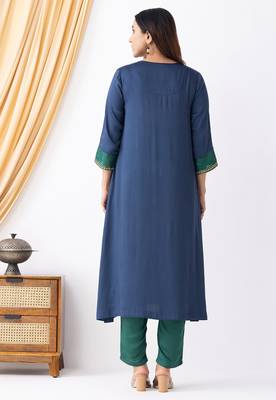 Blue modal geometric print kurta set 5