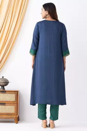 Blue modal geometric print kurta set