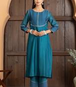 Blue chanderi silk woven kurta set