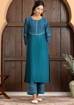 Blue chanderi silk woven kurta set 3