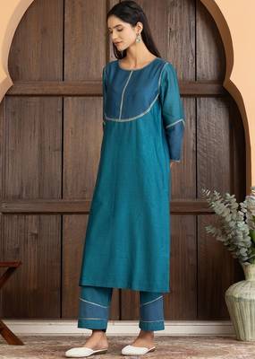 Blue chanderi silk woven kurta set 4