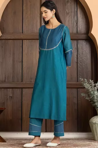 Blue chanderi silk woven kurta set