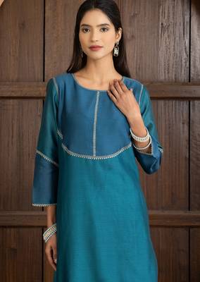 Blue chanderi silk woven kurta set 5