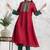 Red chanderi silk geometric print kurta set