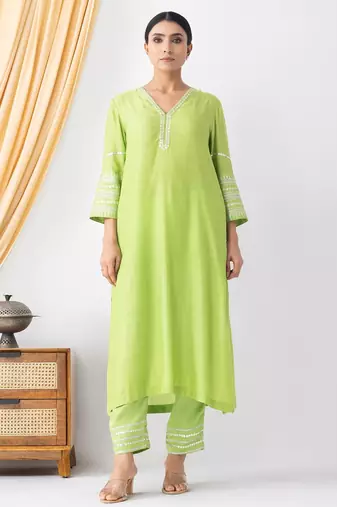 Light green art silk sequins work kurta set