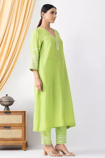 Light green art silk sequins work kurta set