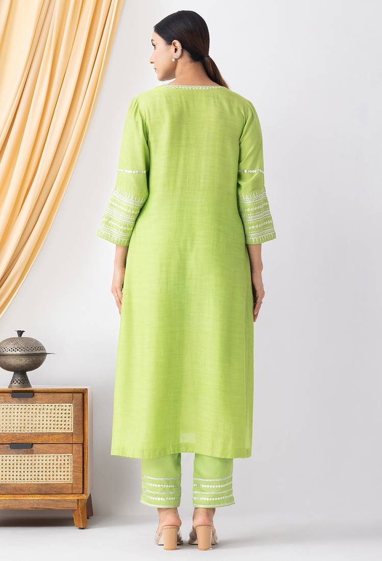 Light green art silk sequins work kurta set