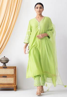 Light green art silk sequins work kurta set 4