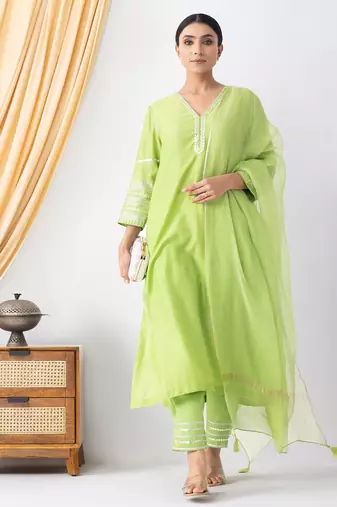 Light green art silk sequins work kurta set