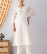 Ivory chanderi silk hand embroidery kurta set