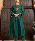 Green chanderi silk hand embroidery kurta set