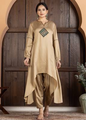 Beige modal hand embroidery kurta set 1