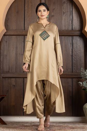 Beige modal hand embroidery kurta set