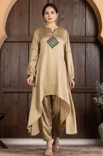 Beige modal hand embroidery kurta set