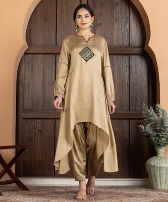 Beige modal hand embroidery kurta set 2