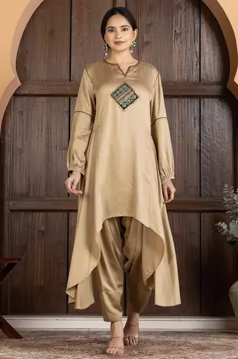 Beige modal hand embroidery kurta set