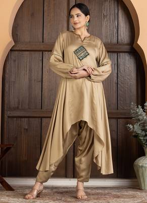 Beige modal hand embroidery kurta set 3