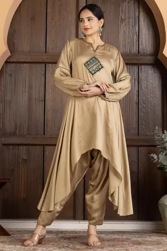 Beige modal hand embroidery kurta set