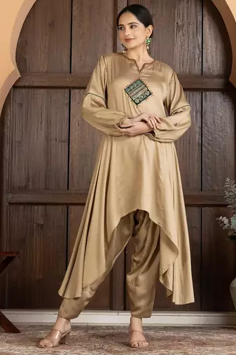 Beige modal hand embroidery kurta set